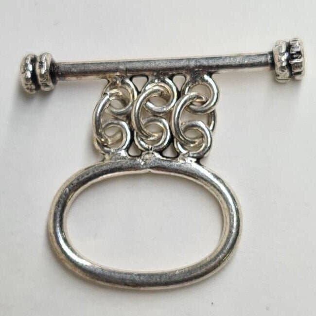 925 Sterling silver 13x18 Oval 3 loop toggle clasp , bali silver toggle jewelry making clasp.