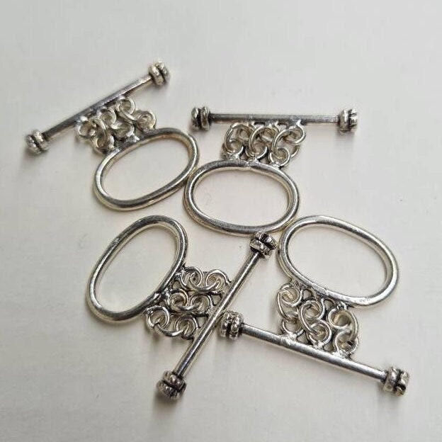 925 Sterling silver 13x18 Oval 3 loop toggle clasp , bali silver toggle jewelry making clasp.