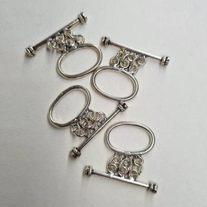 925 Sterling silver 13x18 Oval 3 loop toggle clasp , bali silver toggle jewelry making clasp.