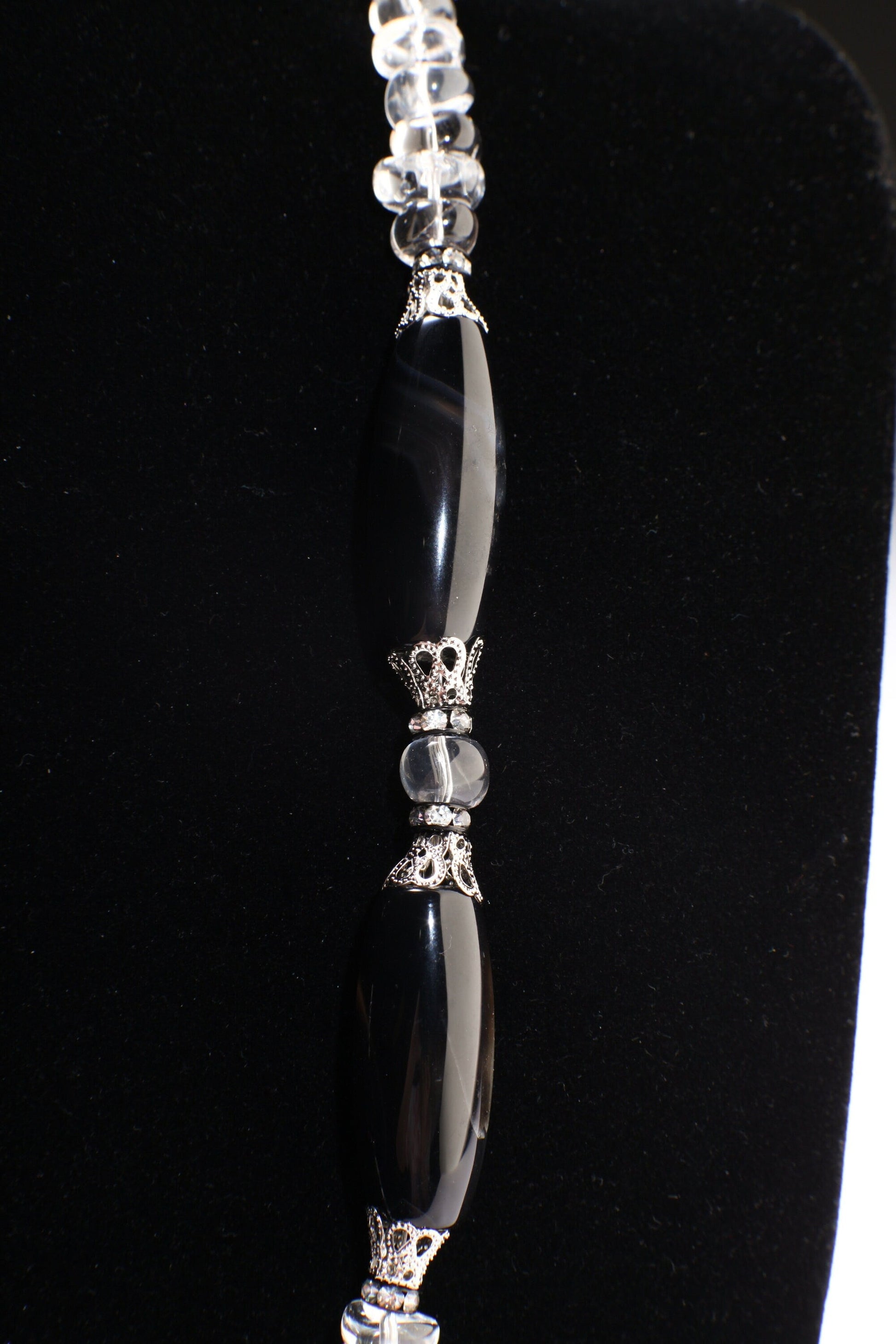 Natural Rock crystal tumble nugget,Black Agate 38mm Disk Pendant,Black Agate 14x34mm Long Oval Barrel Necklace 21&quot; with 2&quot; Extension,healing