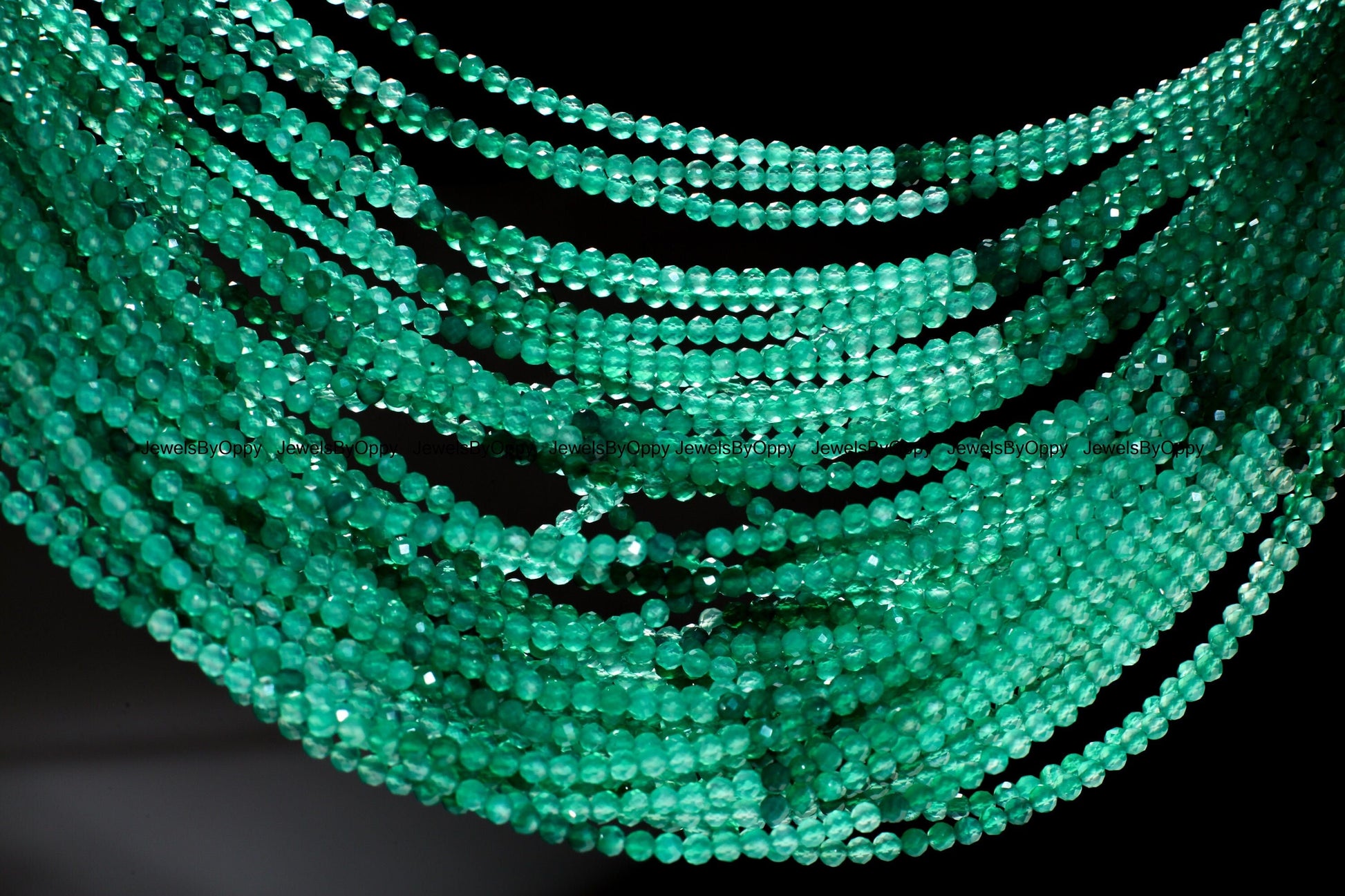 Green Onyx Shaded Faceted 3mm Round Jewelry Making Bracelet, Necklace Earrings Gemstone Beads 12.5&quot; Strand