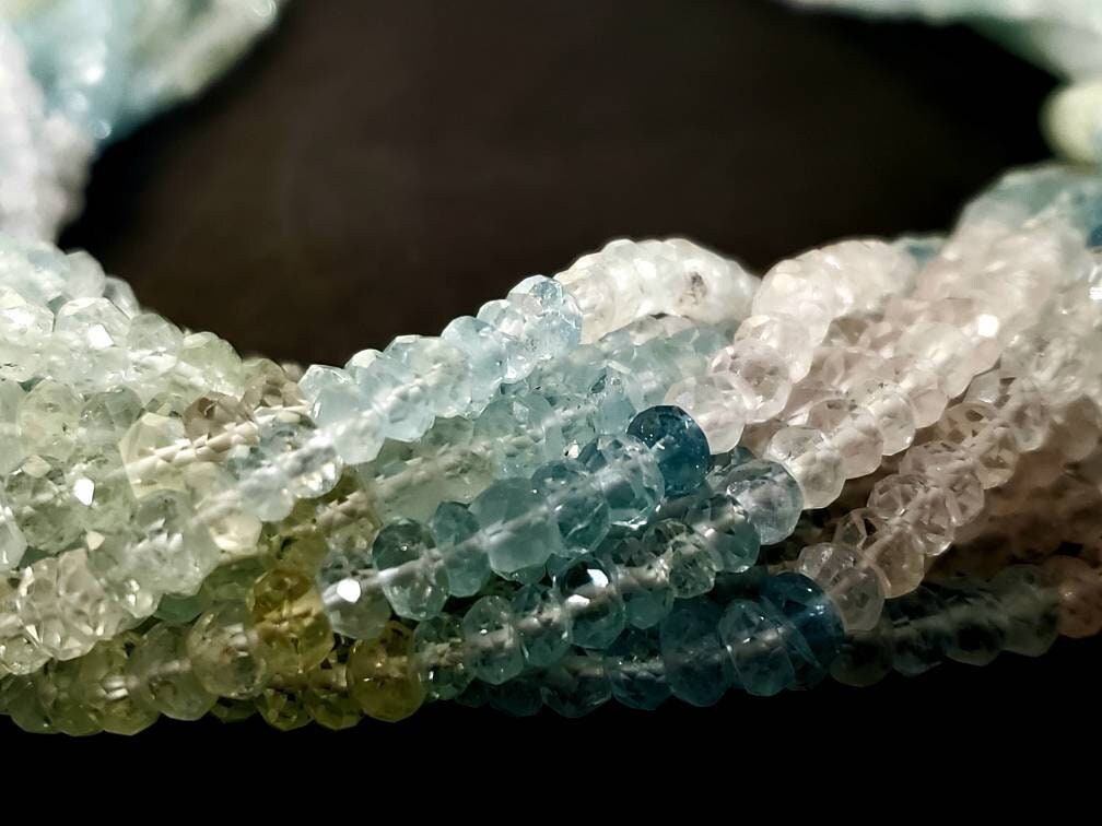 Natural Multi Aquamarine 4mm Faceted Rondelle, 12.75" strand for Jewelry making beautiful beads