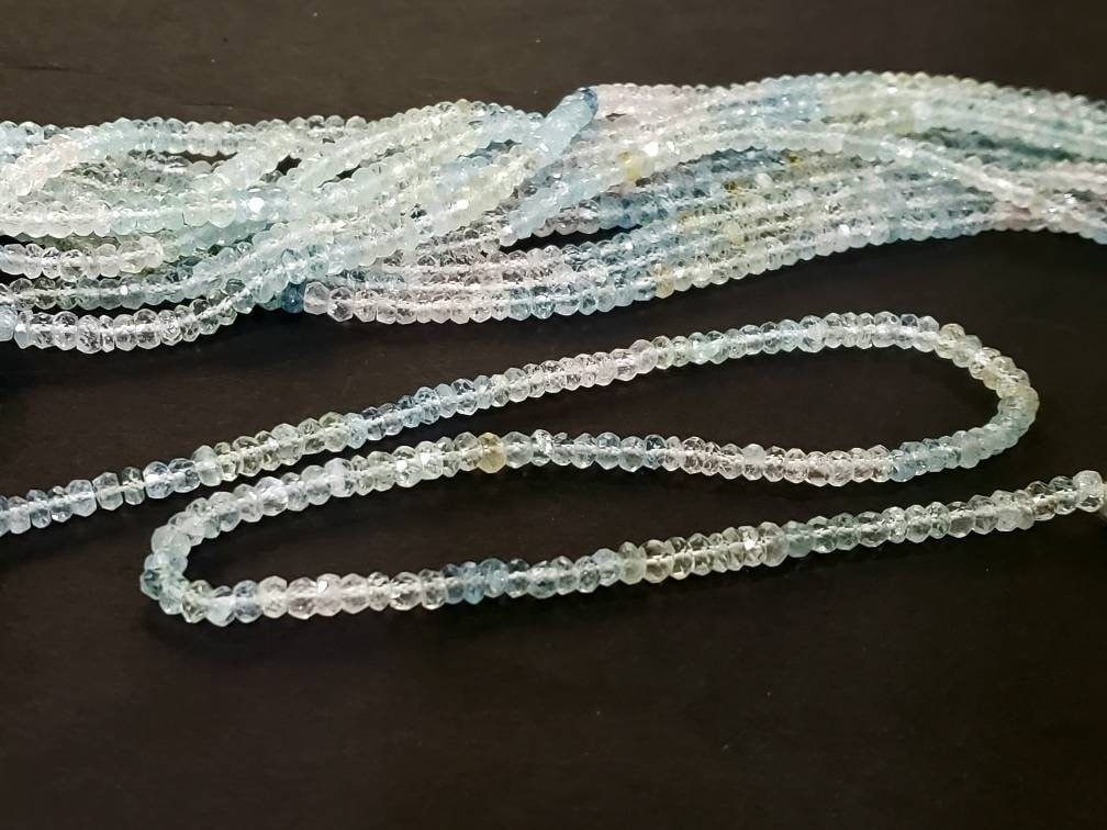 Natural Multi Aquamarine 4mm Faceted Rondelle, 12.75" strand for Jewelry making beautiful beads