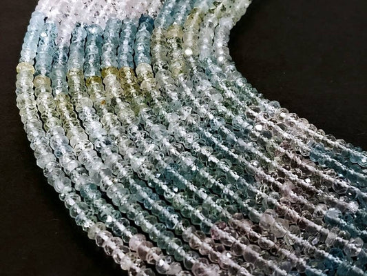 Natural Multi Aquamarine 4mm Faceted Rondelle, 12.75" strand for Jewelry making beautiful beads