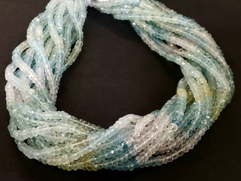Natural Multi Aquamarine 4mm Faceted Rondelle, 12.75" strand for Jewelry making beautiful beads