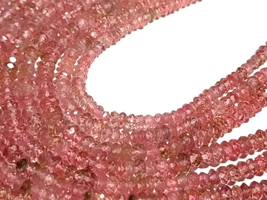 Pink Tourmaline Rondelle, Natural Umbre Rare Laser Cut 2.5-4mm Faceted Diamond Micro Cut Roundel DIY Jewelry Making Gemstone Bead 15&quot; Strand
