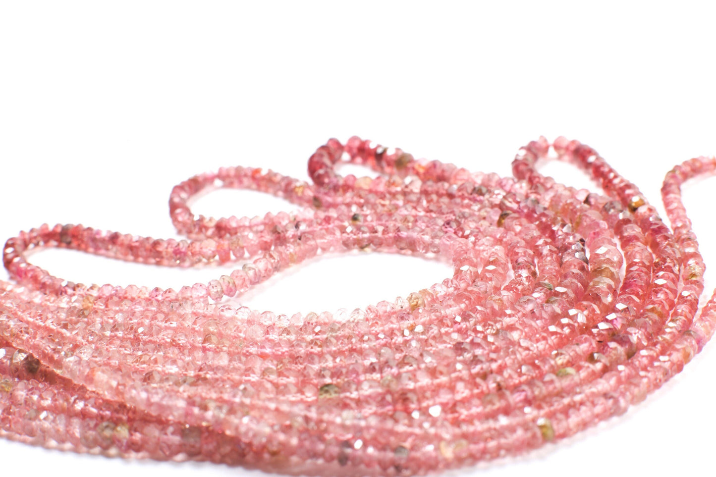 Pink Tourmaline Rondelle, Natural Umbre Rare Laser Cut 2.5-4mm Faceted Diamond Micro Cut Roundel DIY Jewelry Making Gemstone Bead 15&quot; Strand