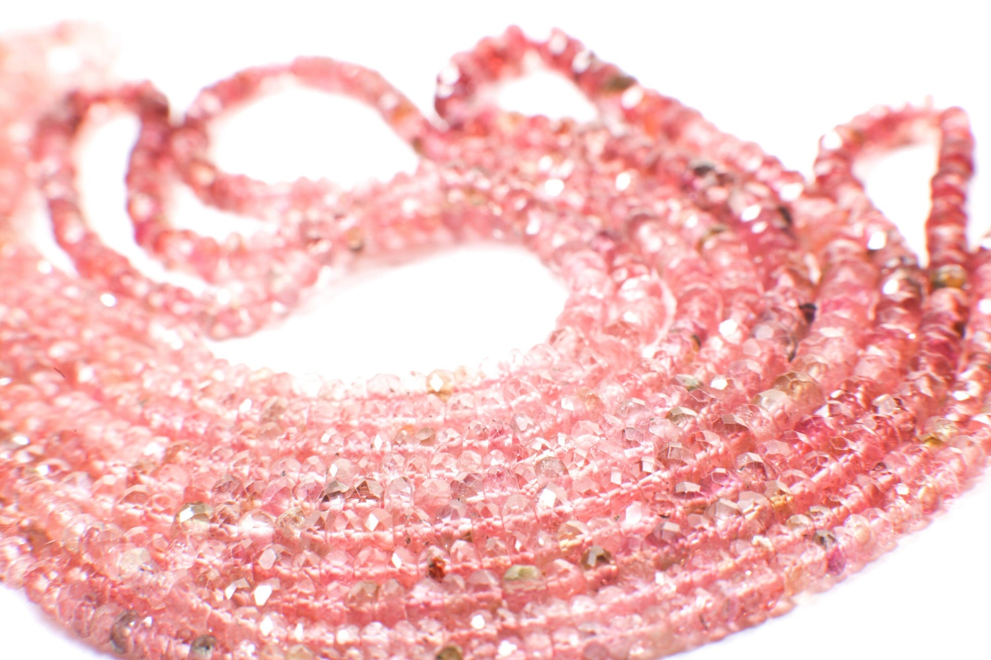 Pink Tourmaline Rondelle, Natural Umbre Rare Laser Cut 2.5-4mm Faceted Diamond Micro Cut Roundel DIY Jewelry Making Gemstone Bead 15&quot; Strand