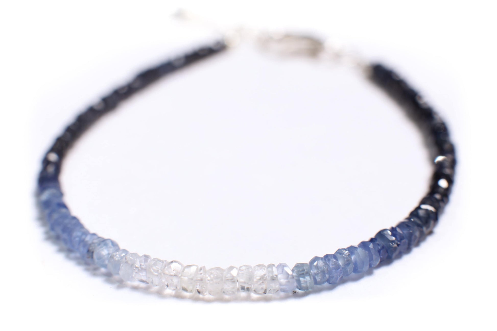 Ombre Sapphire Faceted Rondelle 2.8-3mm Bracelet in 925 Sterling Silver Clasp and 1&quot; Extension Chain, AAAQuality, September Birthstone, Gift