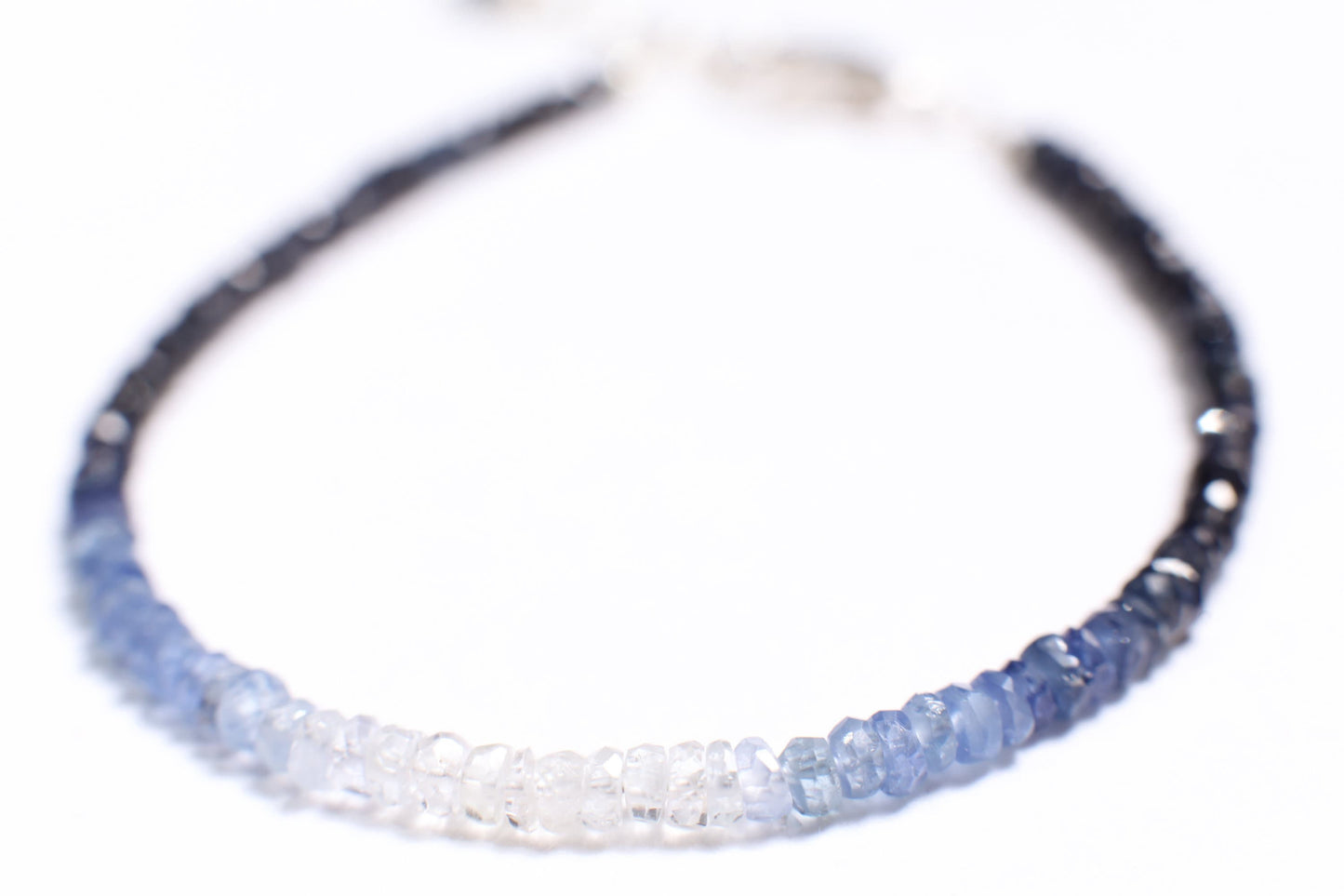 Ombre Sapphire Faceted Rondelle 2.8-3mm Bracelet in 925 Sterling Silver Clasp and 1&quot; Extension Chain, AAAQuality, September Birthstone, Gift