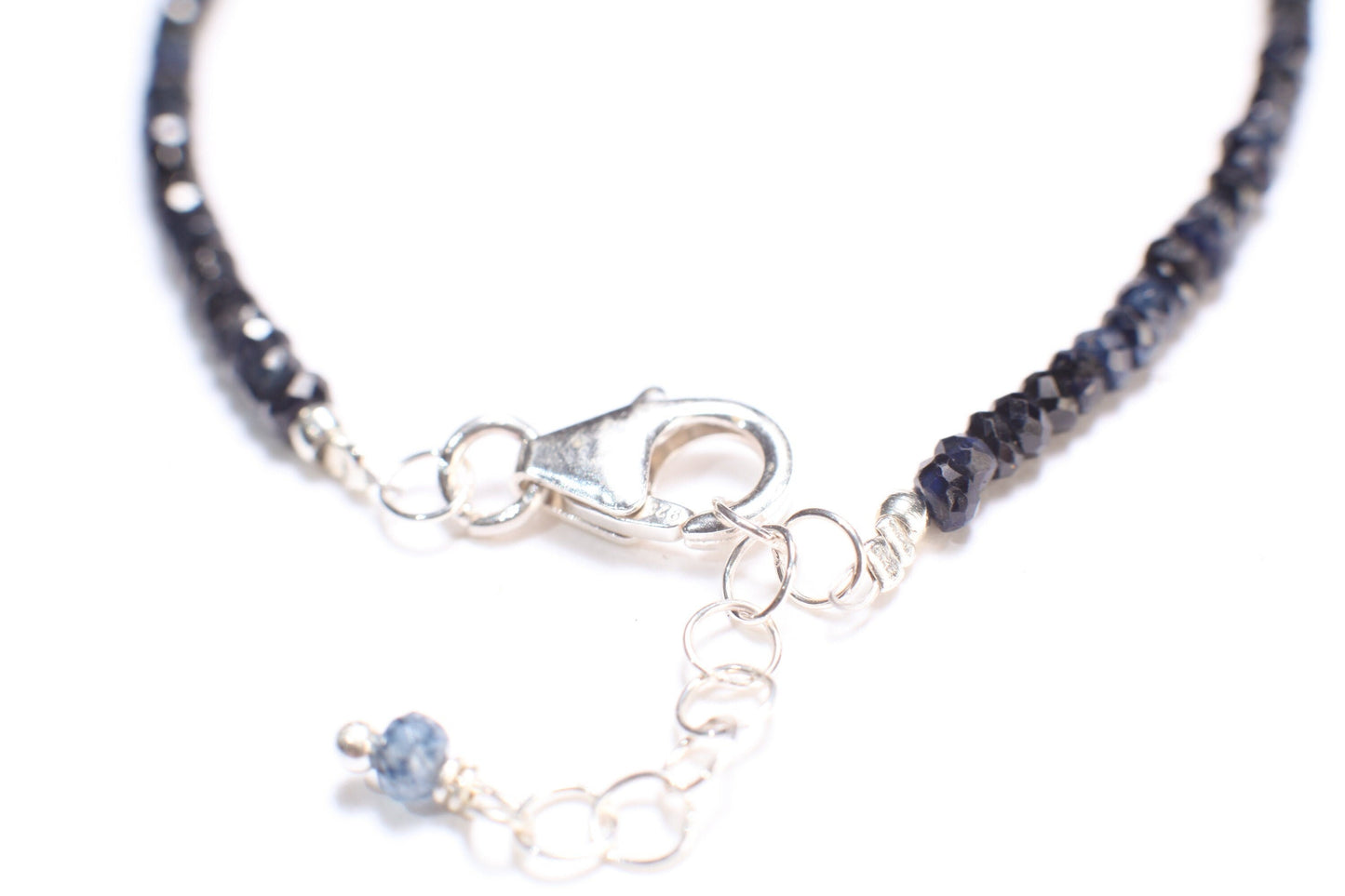 Ombre Sapphire Faceted Rondelle 2.8-3mm Bracelet in 925 Sterling Silver Clasp and 1&quot; Extension Chain, AAAQuality, September Birthstone, Gift