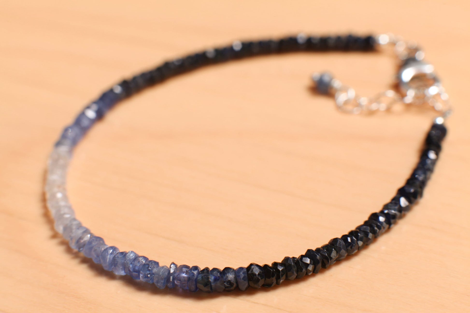 Ombre Sapphire Faceted Rondelle 2.8-3mm Bracelet in 925 Sterling Silver Clasp and 1&quot; Extension Chain, AAAQuality, September Birthstone, Gift