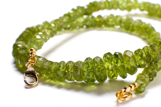 Natural Raw Peridot Graduated Tumbled Faceted Rondelle 6-14mm Gemstone Beads, One of a Kind Rare Necklace with 14K Gold Filled Clasp 19.5&quot;