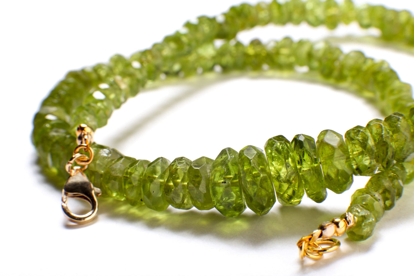 Natural Raw Peridot Graduated Tumbled Faceted Rondelle 6-14mm Gemstone Beads, One of a Kind Rare Necklace with 14K Gold Filled Clasp 19.5"