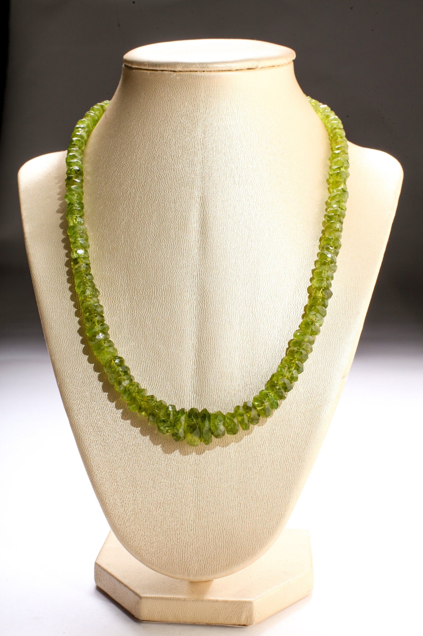 Natural Raw Peridot Graduated Tumbled Faceted Rondelle 6-14mm Gemstone Beads, One of a Kind Rare Necklace with 14K Gold Filled Clasp 19.5"