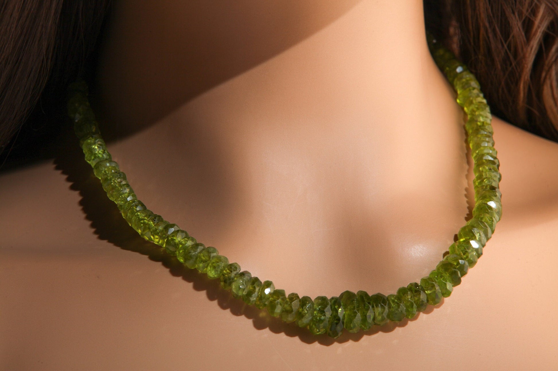 Natural Raw Peridot Graduated Tumbled Faceted Rondelle 6-14mm Gemstone Beads, One of a Kind Rare Necklace with 14K Gold Filled Clasp 19.5"