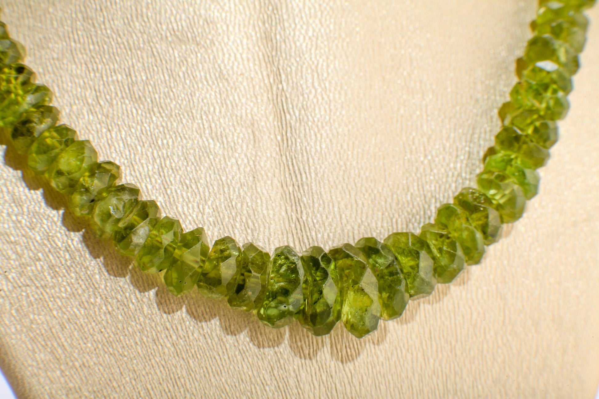 Natural Raw Peridot Graduated Tumbled Faceted Rondelle 6-14mm Gemstone Beads, One of a Kind Rare Necklace with 14K Gold Filled Clasp 19.5"