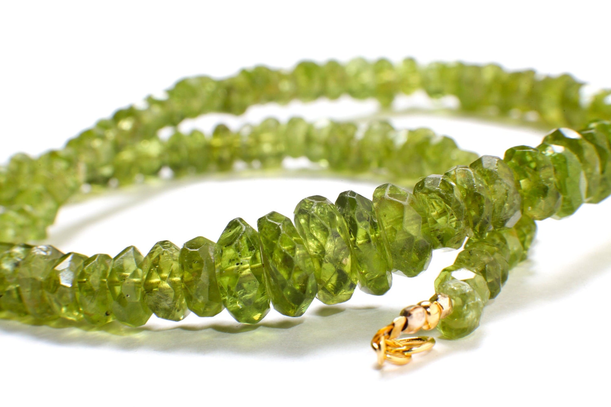Natural Raw Peridot Graduated Tumbled Faceted Rondelle 6-14mm Gemstone Beads, One of a Kind Rare Necklace with 14K Gold Filled Clasp 19.5&quot;