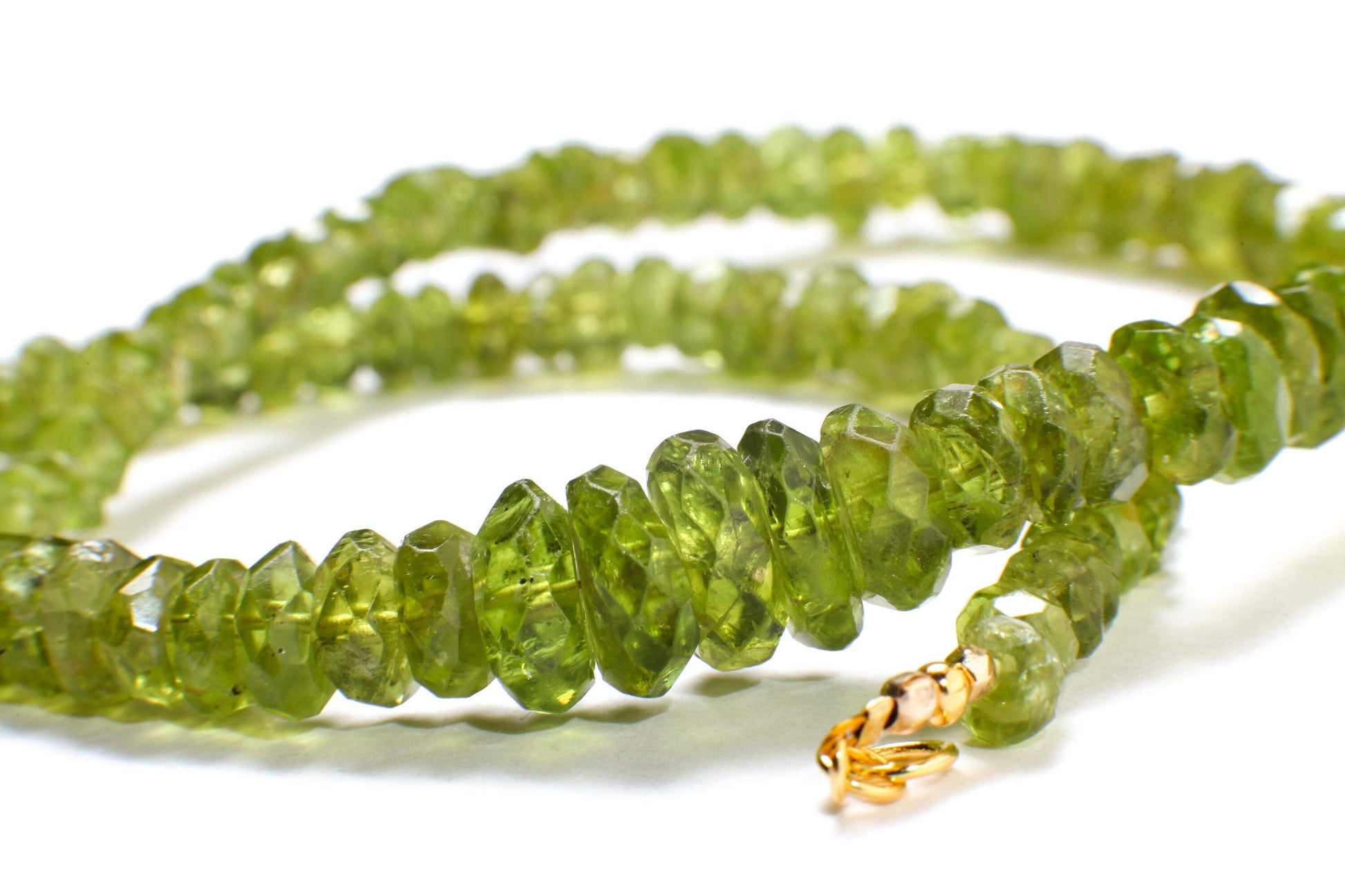 Natural Raw Peridot Graduated Tumbled Faceted Rondelle 6-14mm Gemstone Beads, One of a Kind Rare Necklace with 14K Gold Filled Clasp 19.5"