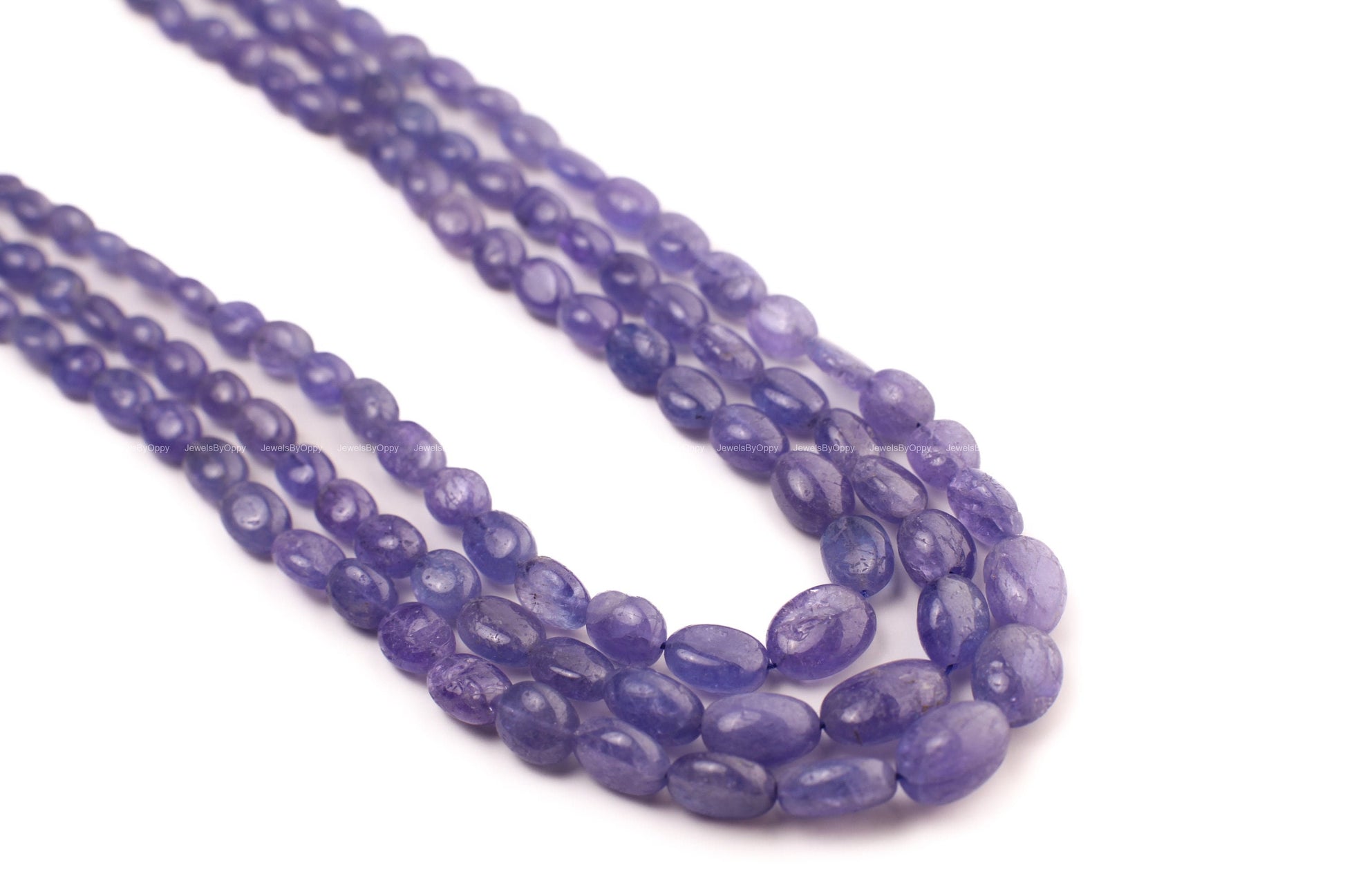 Natural Tanzanite Smooth Oval 4-10mm 3 Strand Necklace on adjustable Thread, 16&quot; bead Necklace adjust to 30&quot; long.248 cts