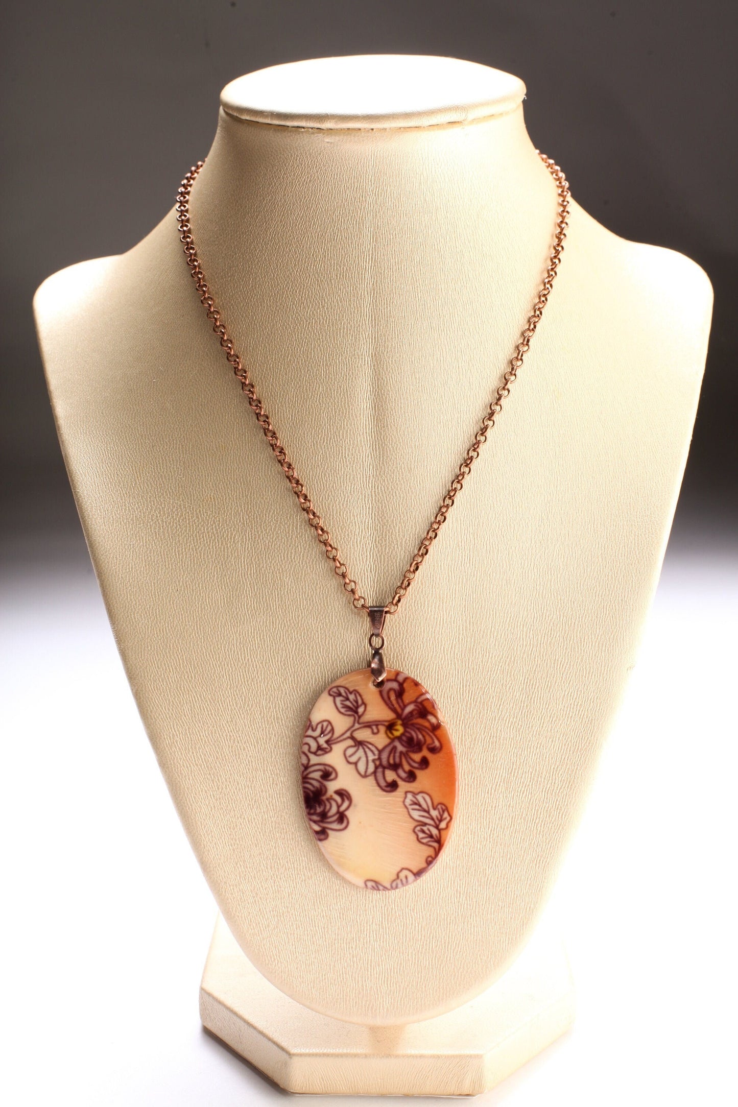 Nature Shell Mother of Pearl Electroplated Pendant with 20&quot; Copper Rolo Chain, Vintage Necklace, Gift for Her, Mother&#39;s Day Gift