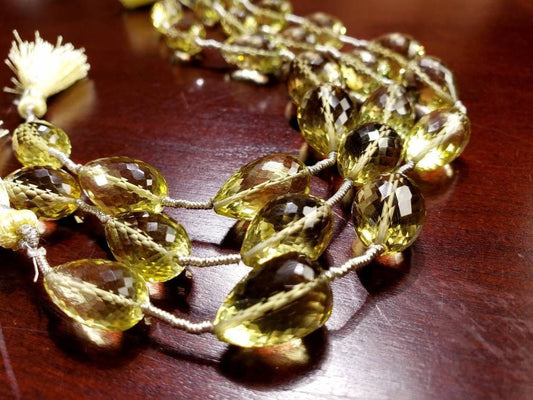 Lemon Quartz Checker cut Faceted Briolette Drop 10x15-12x30mm, Natural AAA Graduated Lemon Quartz Jewelry Making Beads 9 Pieces