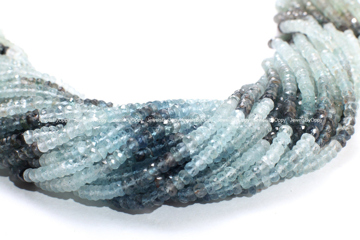 Natural Moss Aquamarine Faceted 4mm Rondelle ,Strand, AAA quality beautiful Jewelry Making Aquamarine beads . 6", 12" or bulk wholesale