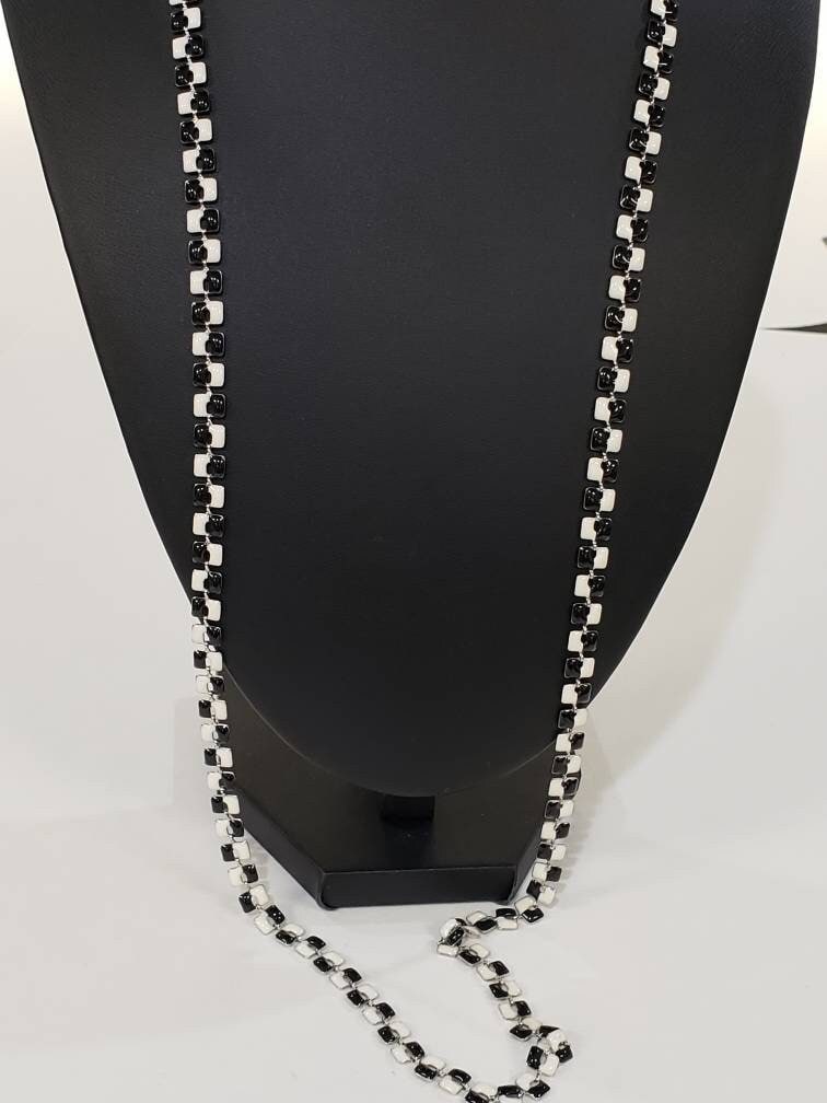 Black and white enamel designed anti turnish rhodium chain choker or long layering simple necklace .