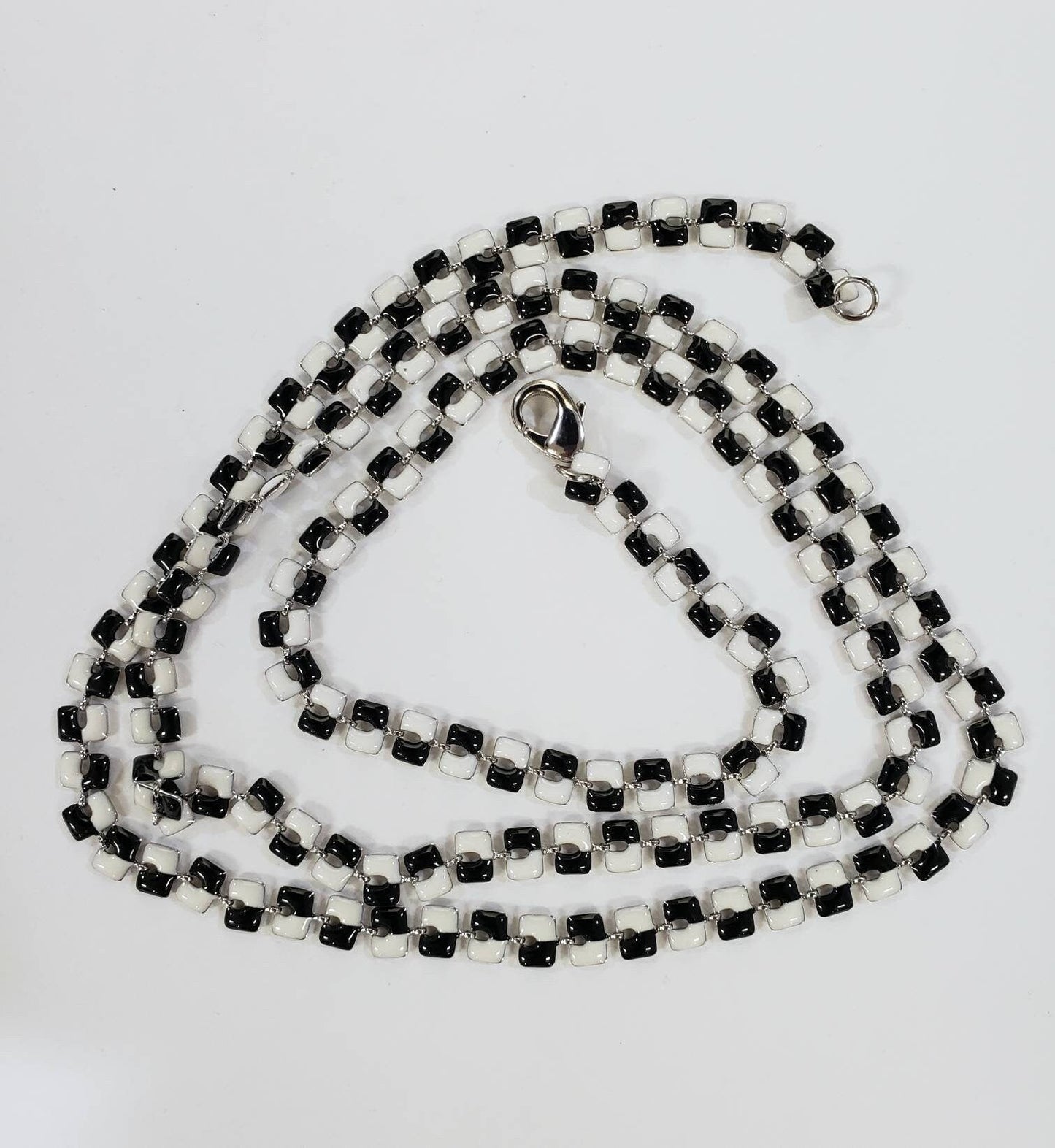 Black and white enamel designed anti turnish rhodium chain choker or long layering simple necklace .