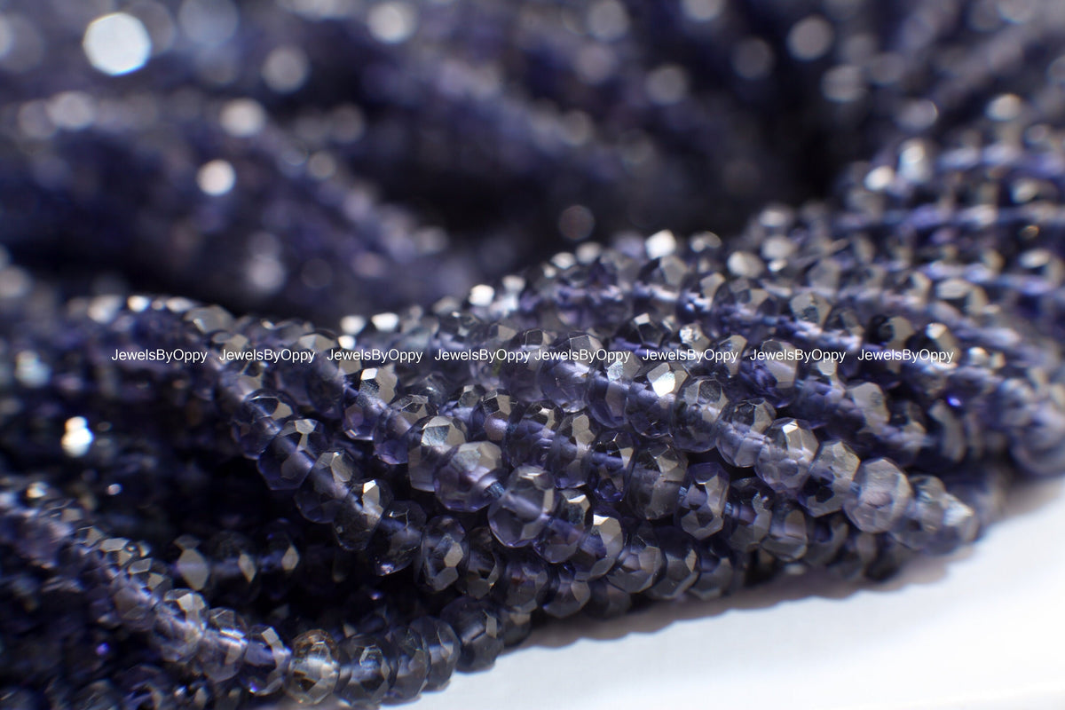 Iolite Rondelle 4.5-5mm Beads, Natural Iolite Micro Faceted Gemstone Jewelry Making Beads 12" Strand