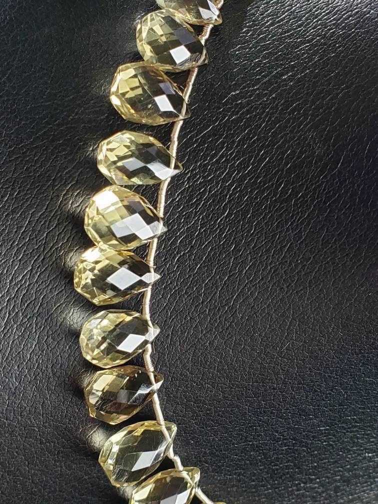 Lemon Quartz Faceted tear Drop 5x9-9x13mm, Natural AAA Graduated Lemon Quartz Jewelry Making Necklace, Bracelet Beads 29 Pieces