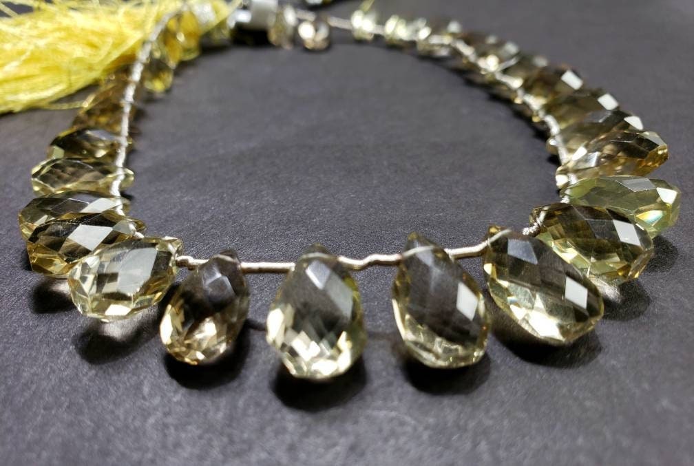 Lemon Quartz Faceted tear Drop 5x9-9x13mm, Natural AAA Graduated Lemon Quartz Jewelry Making Necklace, Bracelet Beads 29 Pieces