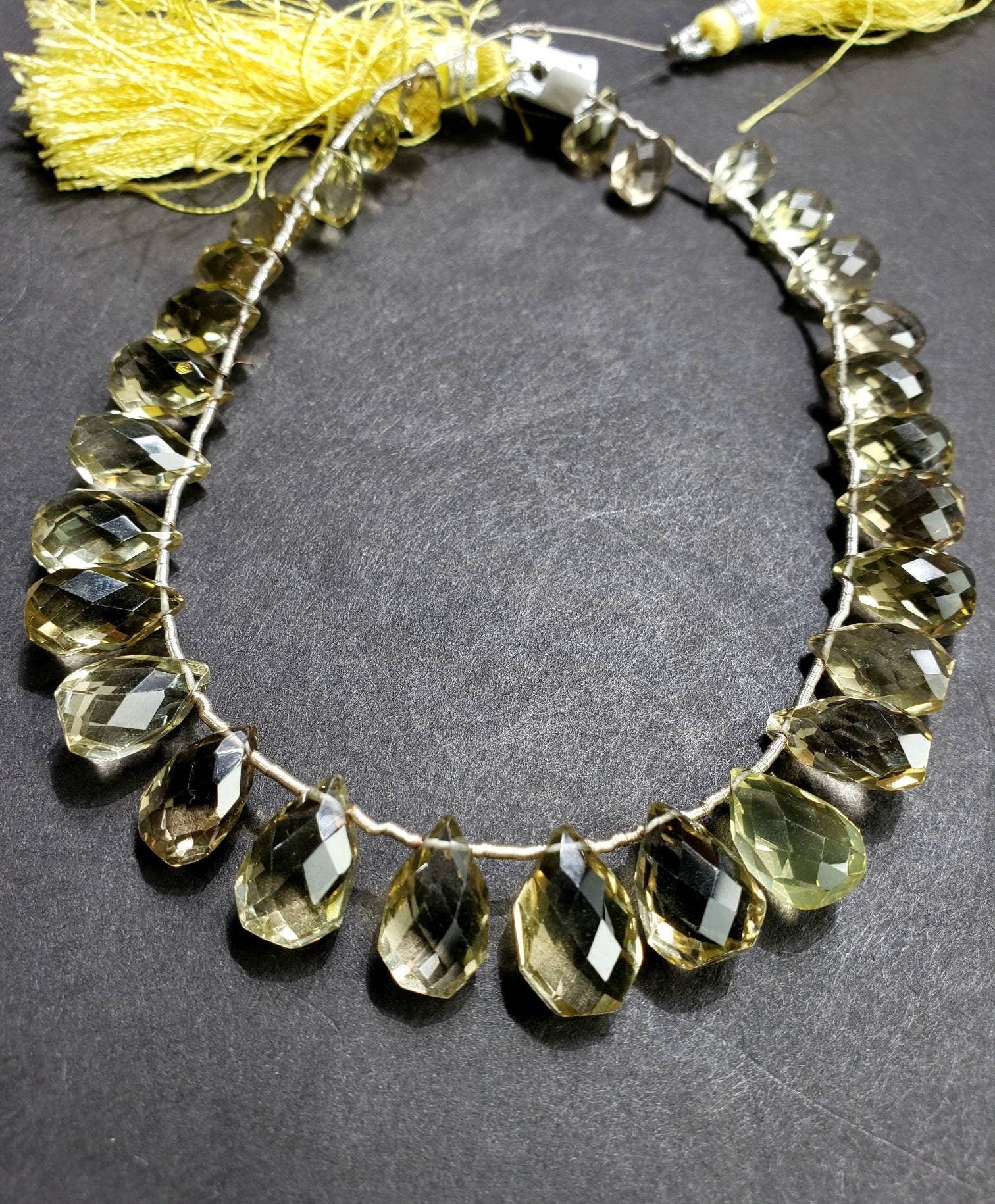 Lemon Quartz Faceted tear Drop 5x9-9x13mm, Natural AAA Graduated Lemon Quartz Jewelry Making Necklace, Bracelet Beads 29 Pieces