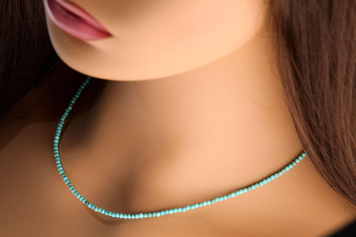 Genuine Blue Turquoise 2-2.5mm Smooth Round Choker Hand Made Necklace in 925 Sterling Silver, December Birth Stone, Man or Woman gifts