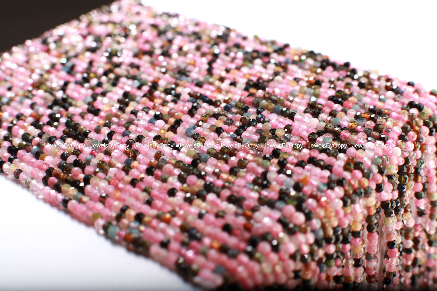 Natural Watermelon multi Tourmaline 2mm Faceted Micro Diamond Cut Round 15.5&quot; Strand