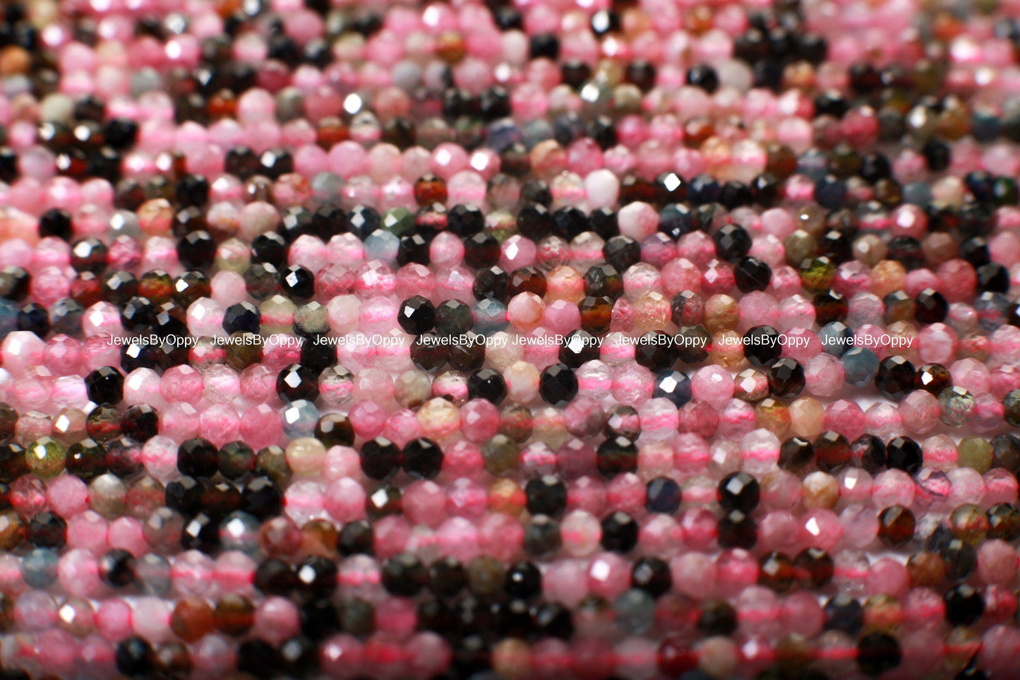 Natural Watermelon multi Tourmaline 2mm Faceted Micro Diamond Cut Round 15.5&quot; Strand