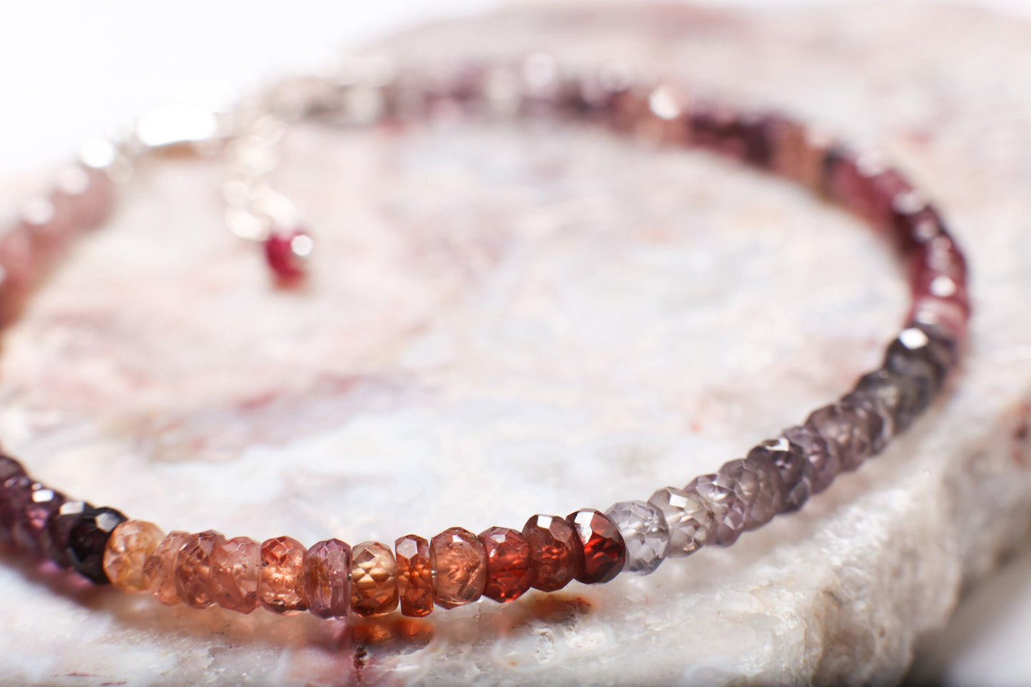 Genuine Multi Spinel Faceted Rondelle 3.5-4mm Bracelet in 925 Sterling Silver, 14K Gold Filled Clasp and Optional 1" Extension Chain