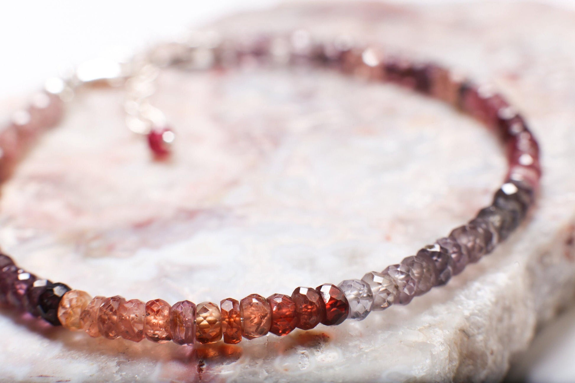 Genuine Multi Spinel Faceted Rondelle 3.5-4mm Bracelet in 925 Sterling Silver, 14K Gold Filled Clasp and Optional 1" Extension Chain