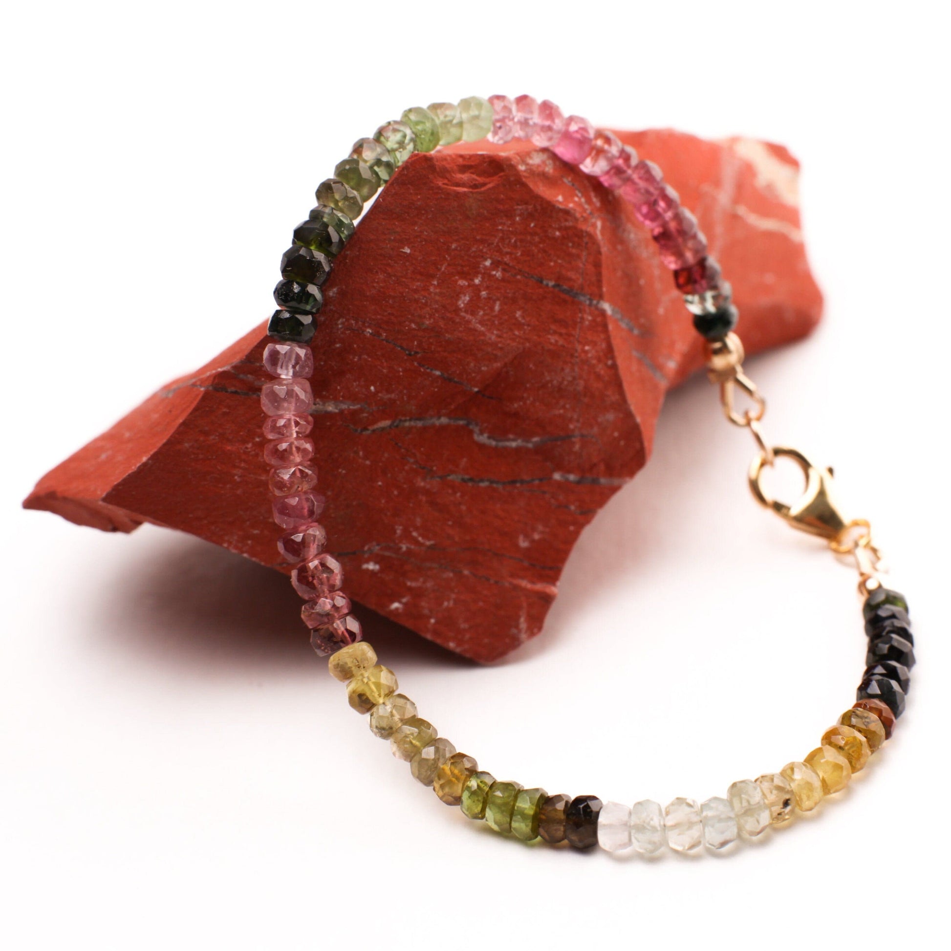 Watermelon Tourmaline 4mm Faceted Rondelle AAA quality in 925 Sterling Silver or 14k gold filled Bracelet with 1” extender .