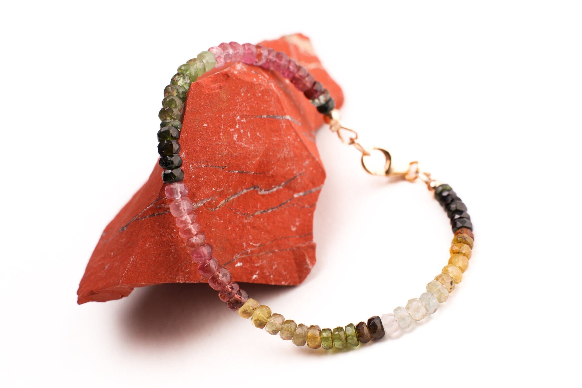 Watermelon Tourmaline 4mm Faceted Rondelle AAA quality in 925 Sterling Silver or 14k gold filled Bracelet with 1” extender .