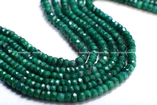 Genuine Emerald Faceted Rondelle 4-4.5mm Jewelry Making Gemstone Beads 13" Strand, May birthstone