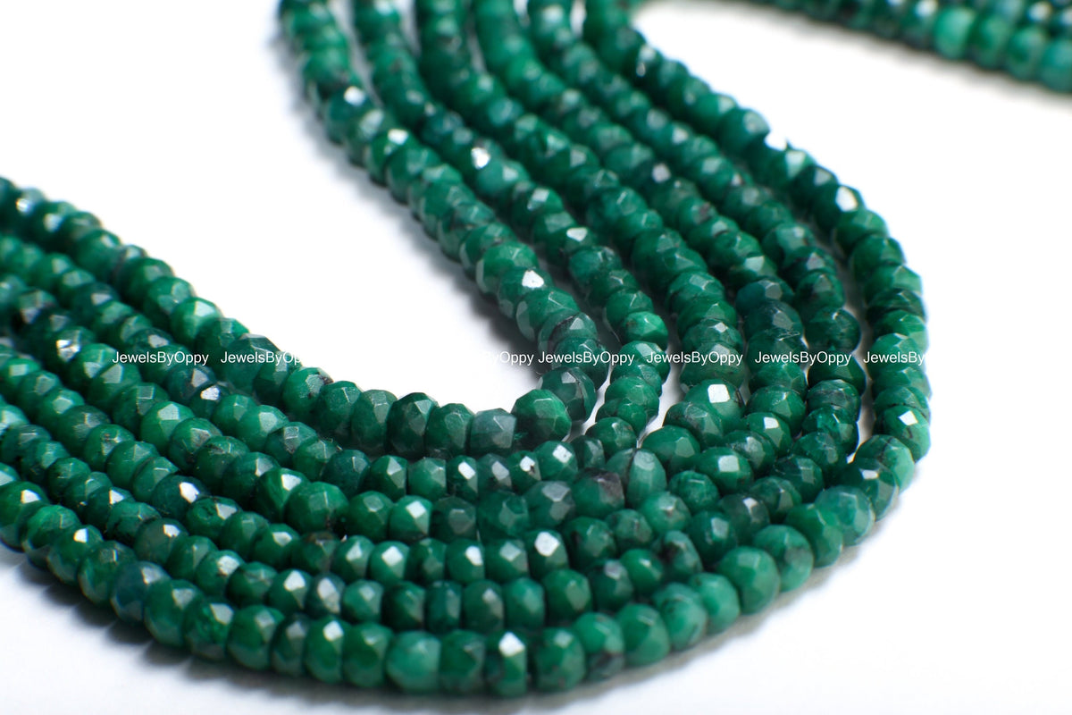 Genuine Emerald Faceted Rondelle 4-4.5mm Jewelry Making Gemstone Beads 13" Strand, May birthstone