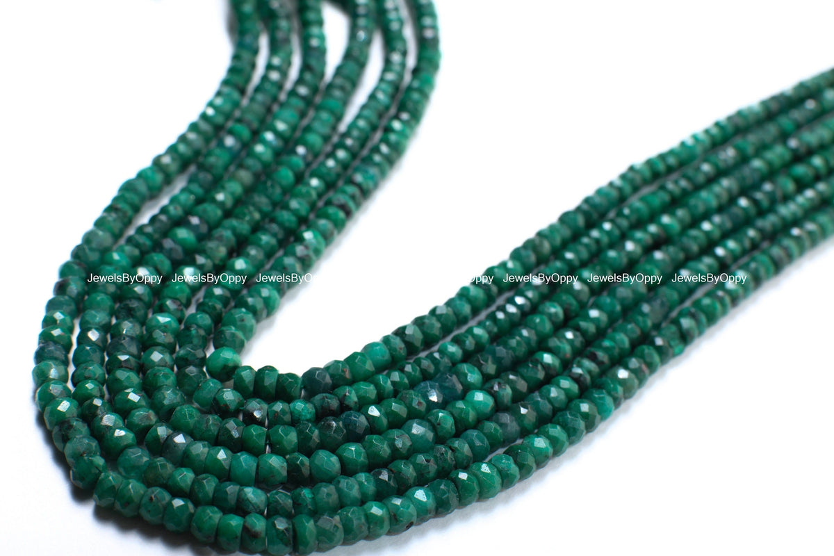 Genuine Emerald Faceted Rondelle 4-4.5mm Jewelry Making Gemstone Beads 13" Strand, May birthstone