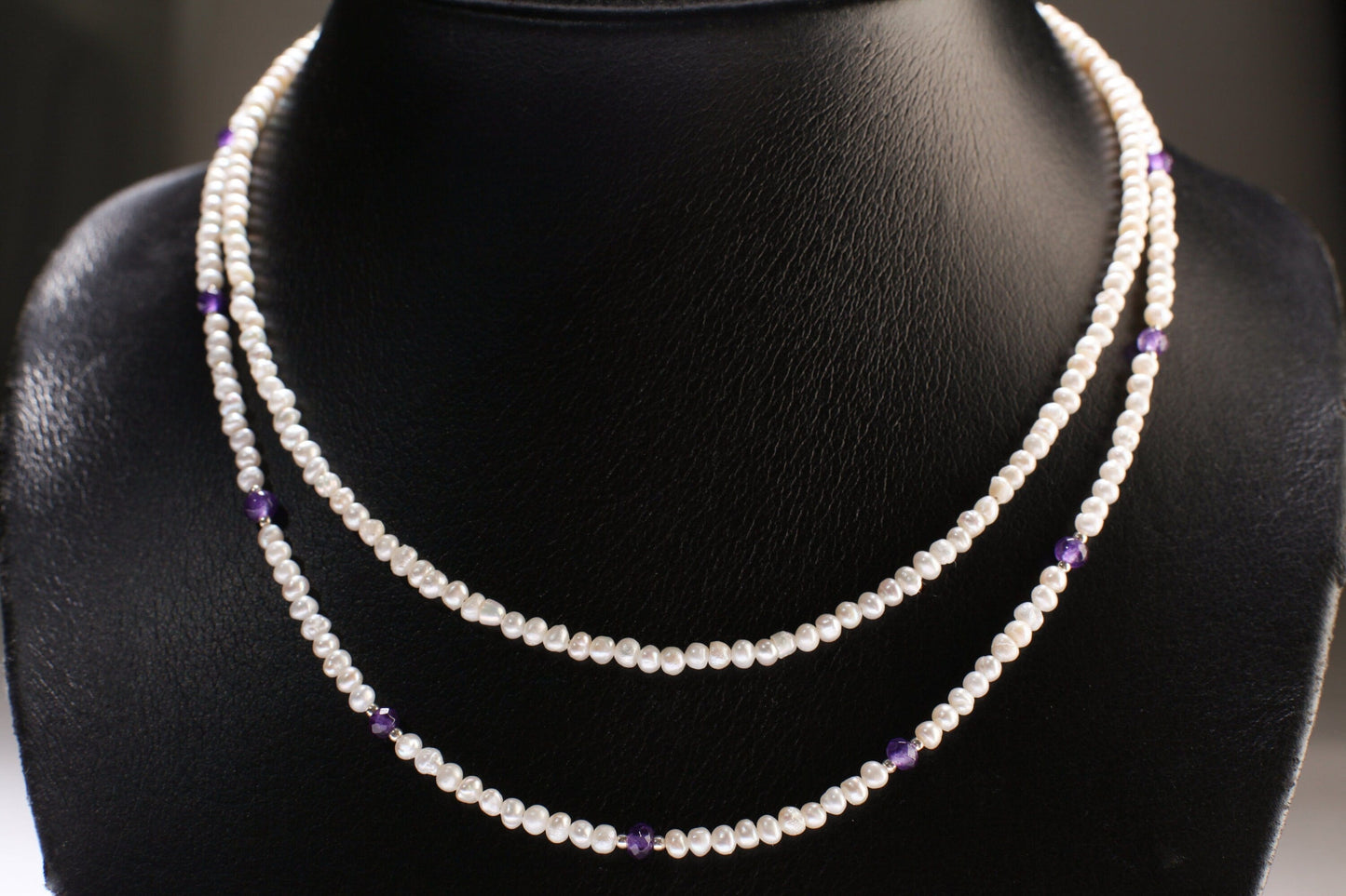 Freshwater 3-3.5mm Seed Pearl, 925 Sterling Silver Necklace, Choice of Pearl Only or with Genuine Amethyst Spacer, Holiday Gift