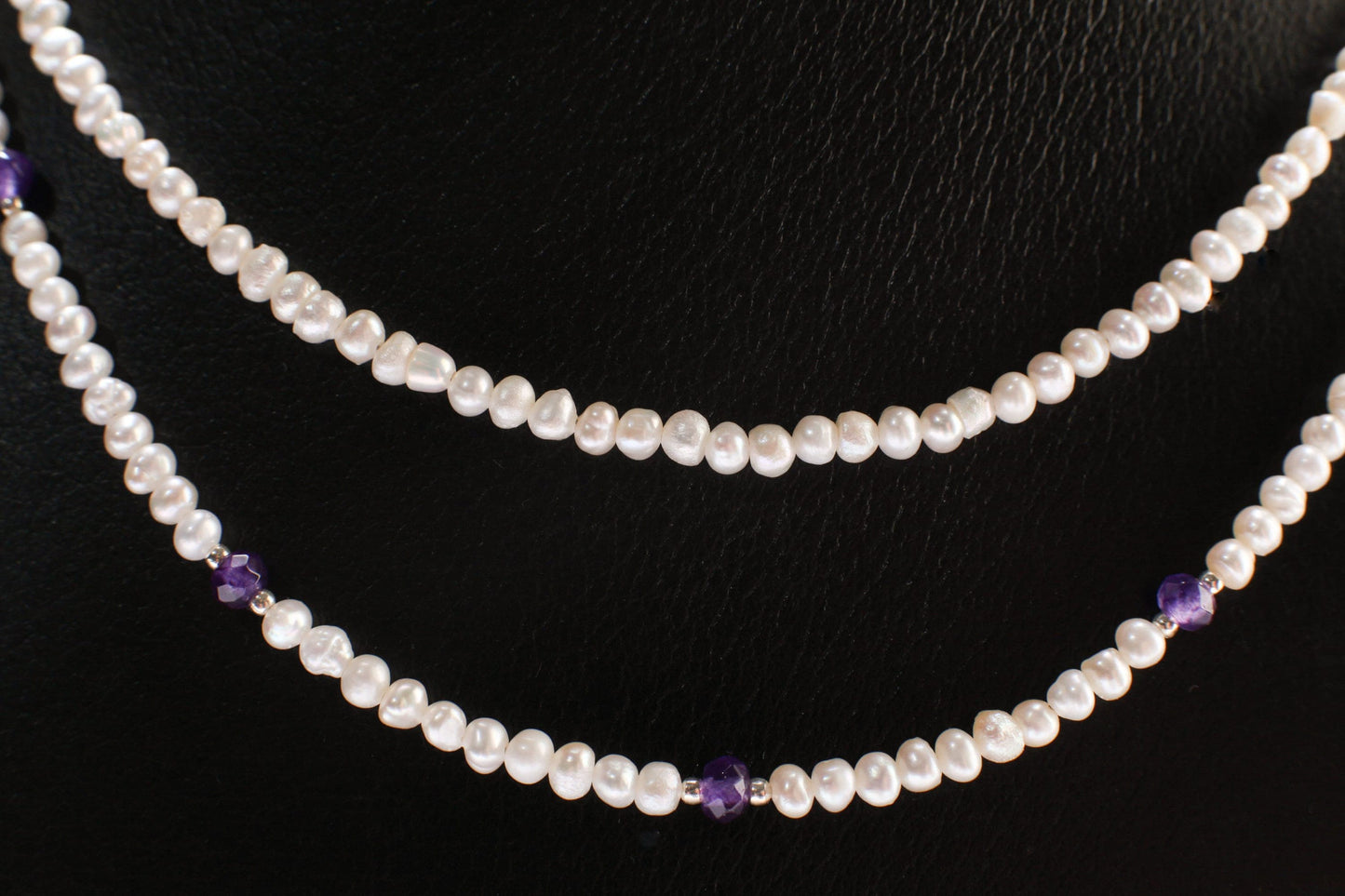 Freshwater 3-3.5mm Seed Pearl, 925 Sterling Silver Necklace, Choice of Pearl Only or with Genuine Amethyst Spacer, Holiday Gift