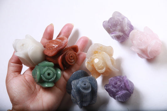 Amethyst, Aventurine, Rose Quartz, White Jade, Ambronite Flower Rose Bead | Floral Vintage Hand Crafted Half Drilled Meditation Gemstone 1PC
