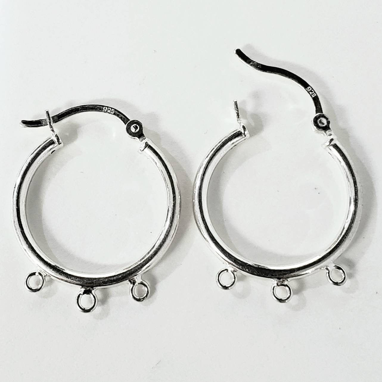1 pair 925 sterling silver 3 loop 20mm chandelier hoop earring, jewelry making supplies, high quality earring making findings.