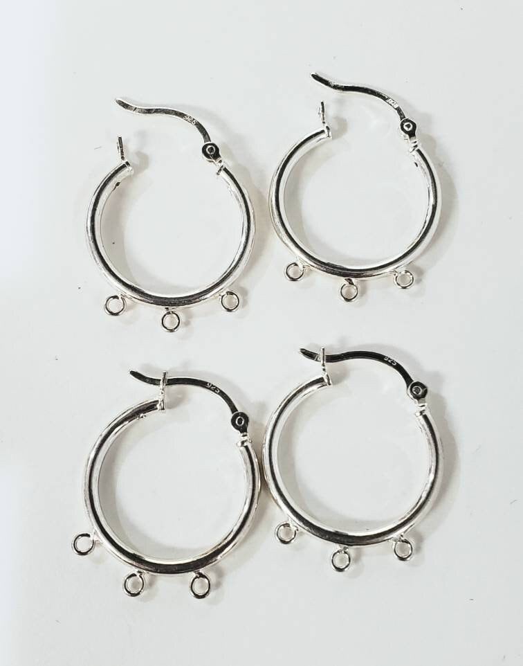 1 pair 925 sterling silver 3 loop 20mm chandelier hoop earring, jewelry making supplies, high quality earring making findings.