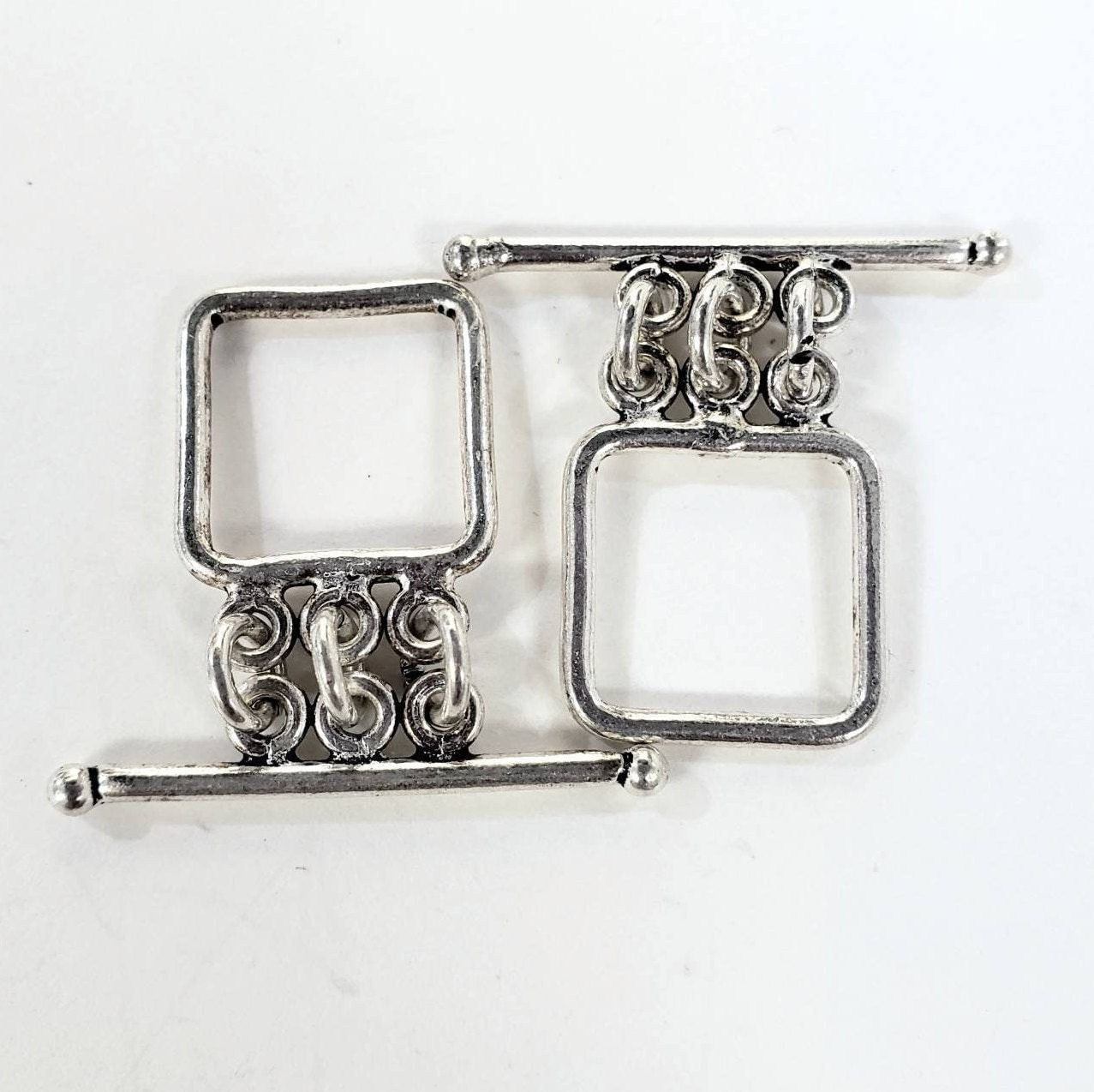 925 Sterling silver 3 loop square 15 mm bali handmade vintage toggle clasp, necklace bracelet jewelry making findings.1 set