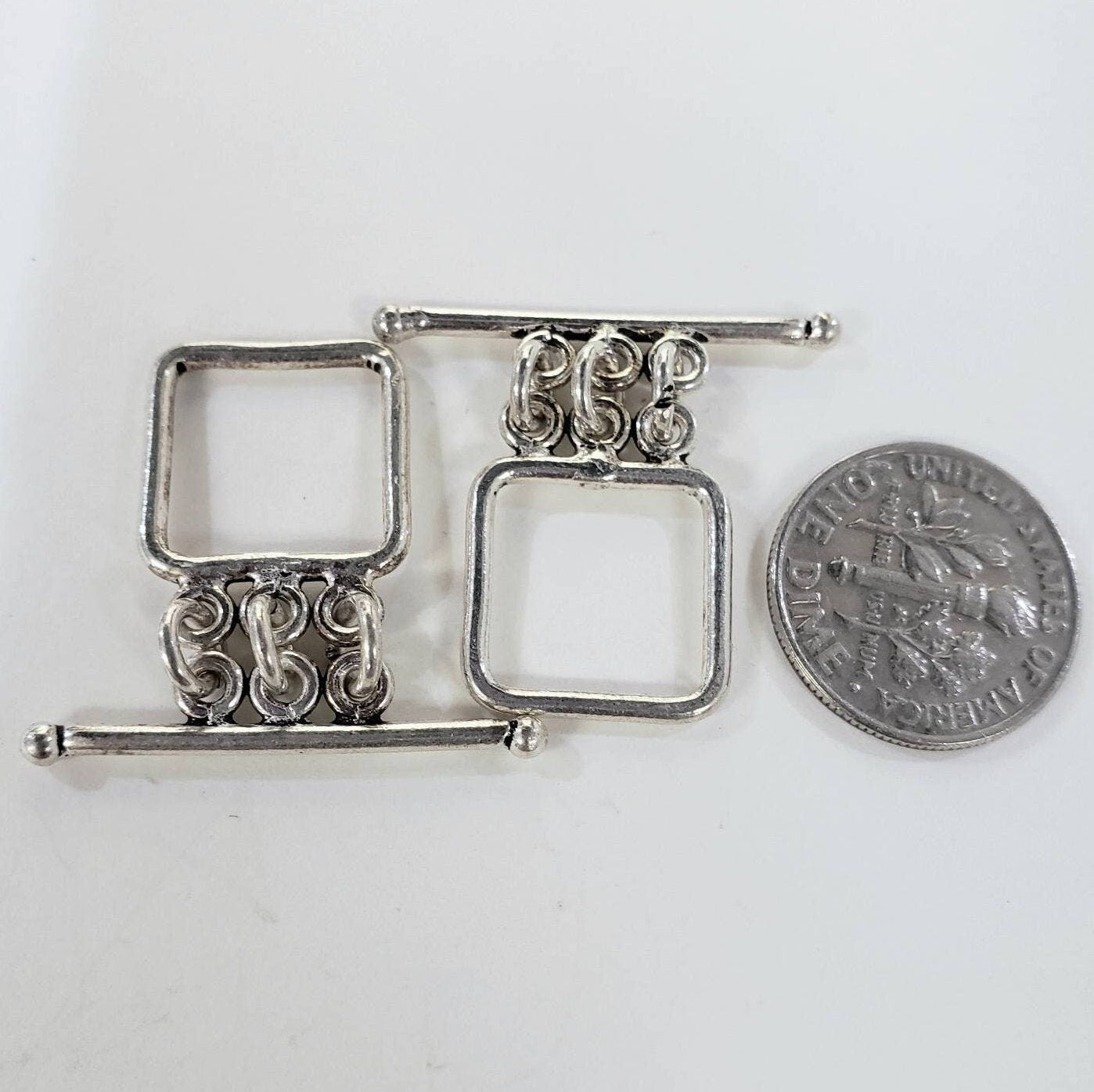 925 Sterling silver 3 loop square 15 mm bali handmade vintage toggle clasp, necklace bracelet jewelry making findings.1 set